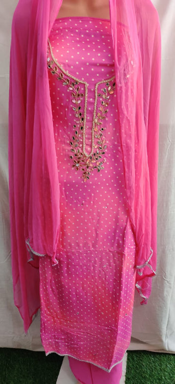 Heavy nack work, badhni print,siffon duptta with lace