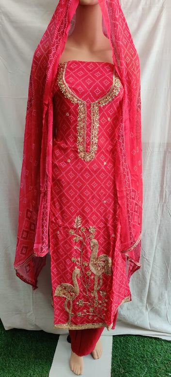 Heavy neck work and daman work very nice febric party wear unstitched dress material