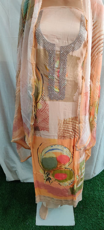 Flower print suit flower work and siffon duptt lacework very nice febric