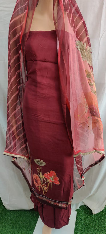 Heavy nack design moti design  work siffon print duptta