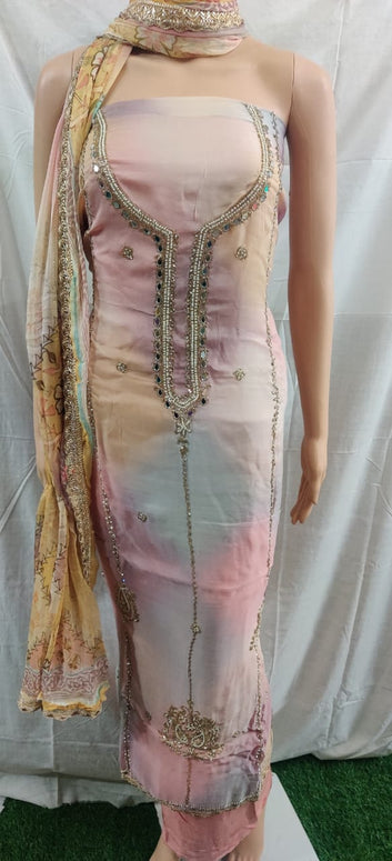 Heavy nack design partywear suit with mirror work with siffon duptta very nice febric