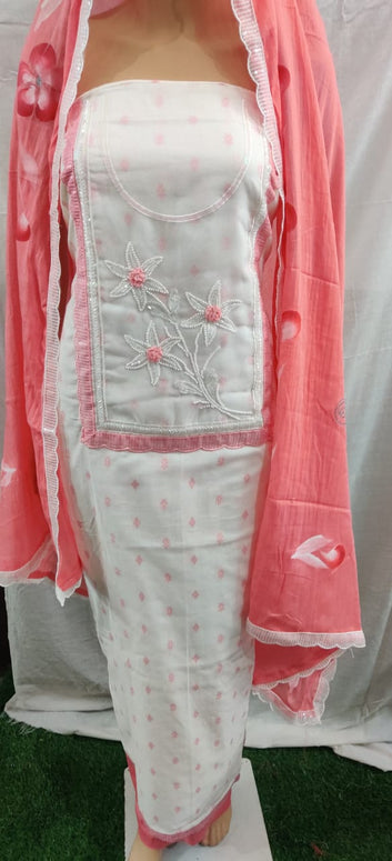 Women  fancy nack patch moti work unstitched dress material