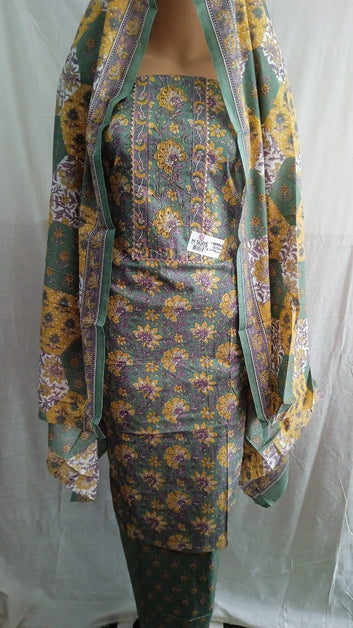 Flower print cemric cotton unstitched suit