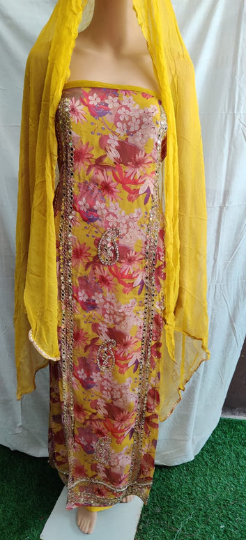 Heavy siffon suit with mirror work siffon duptta very nice looking flower print
