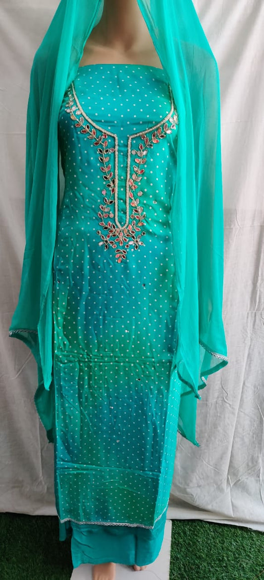 Heavy nack work, badhni print,siffon duptta with lace