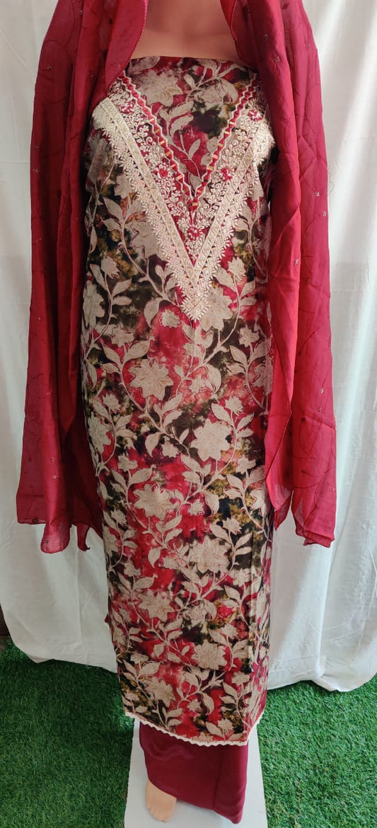 Heavy v nack embroidery design and lace work