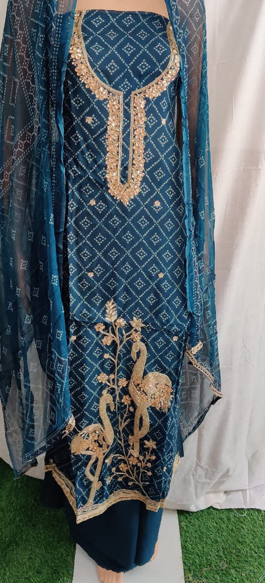 Heavy neck work and daman work very nice febric party wear unstitched dress material