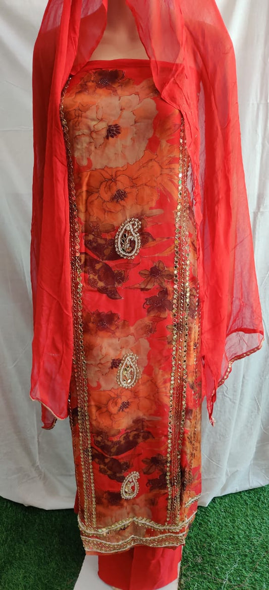 Heavy siffon suit with mirror work siffon duptta very nice looking flower print