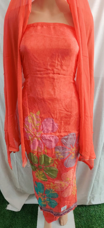 Flower print suit flower work and siffon duptt lacework very nice febric
