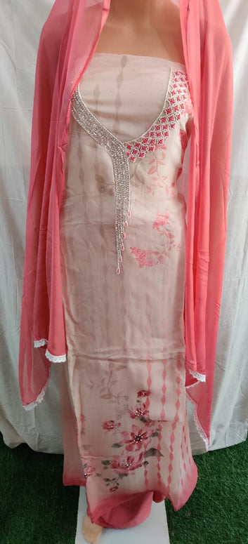 Heavy nack moti work siffon duptaa very nice febric unstitched fancy dress