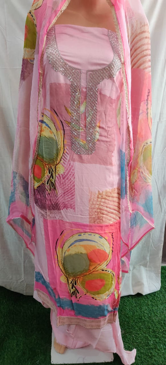 Flower print suit flower work and siffon duptt lacework very nice febric