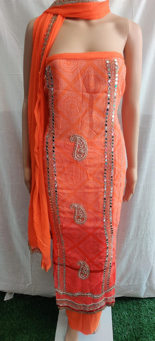 Heavy mirror and moti work design badni suit with siffon duptta work