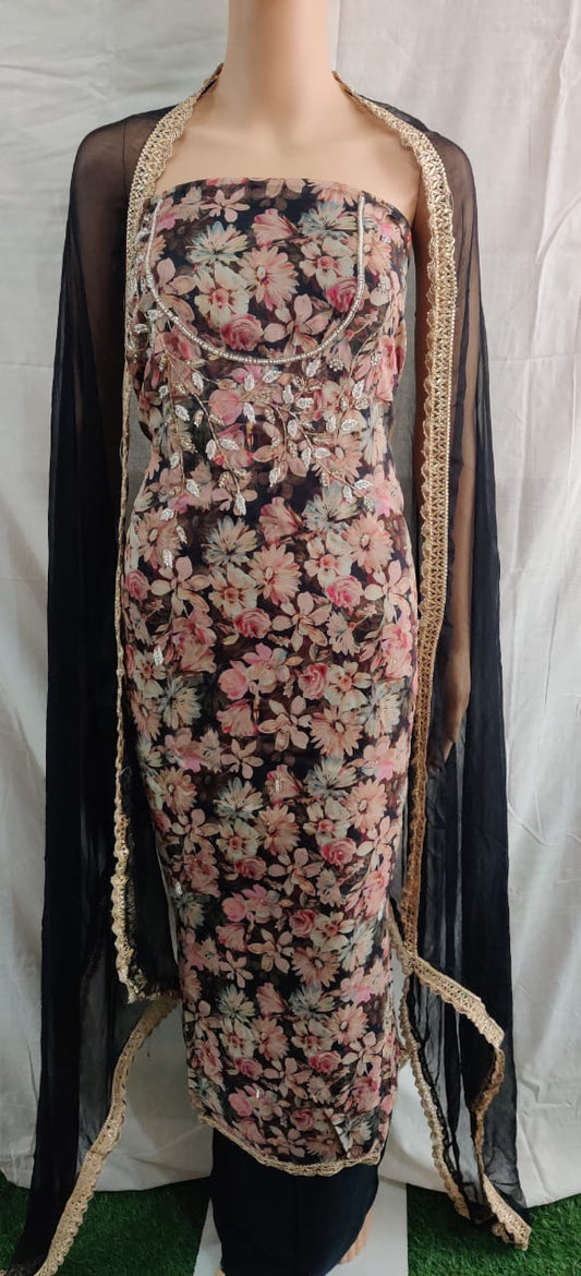 Heavy nack design flower print duptta very nice febric siffon duptta with lace