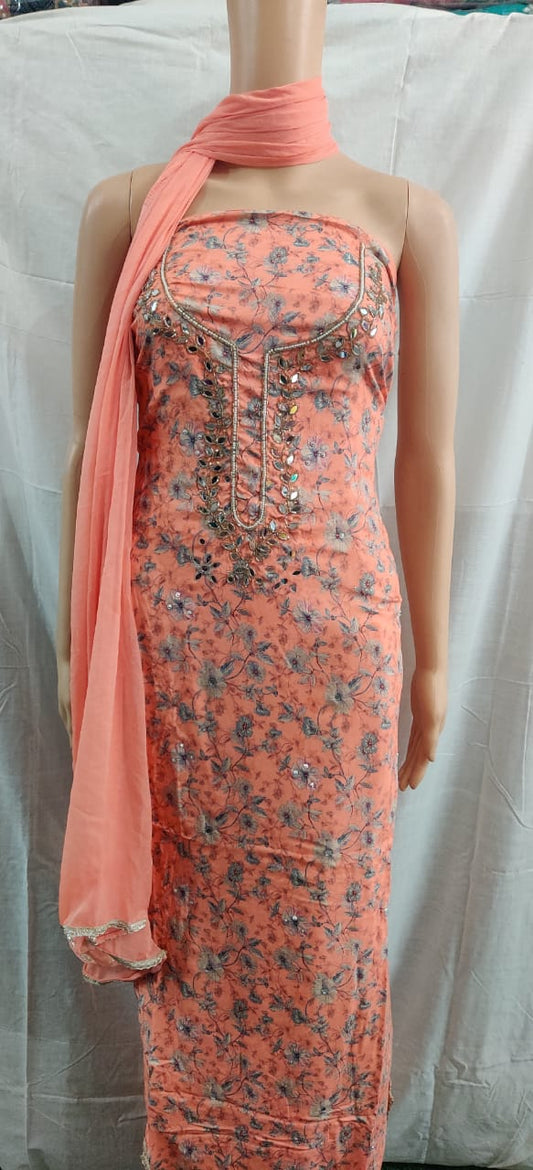 Heavy nack design partywear suit flower print siffon duptta