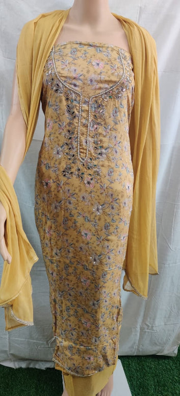 Heavy nack design partywear suit flower print siffon duptta