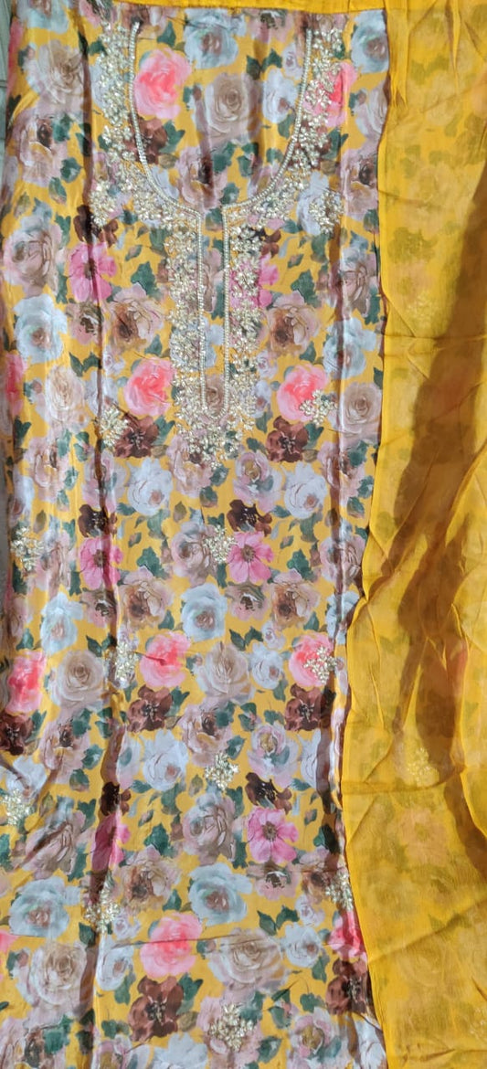 Heavy nack design and buti work flower print siffon duptta