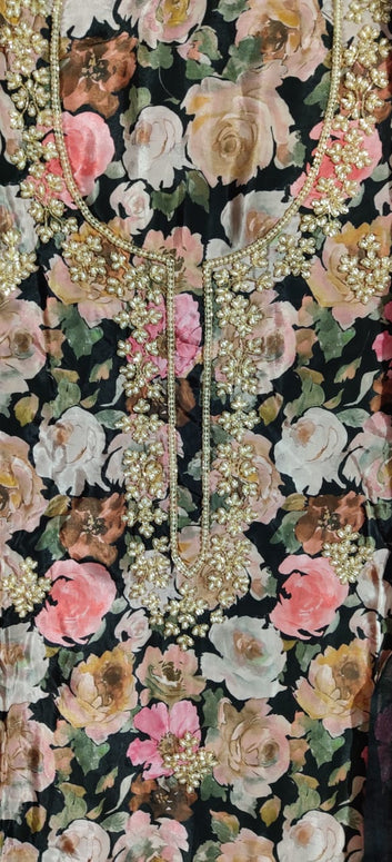 Heavy nack design and buti work flower print siffon duptta