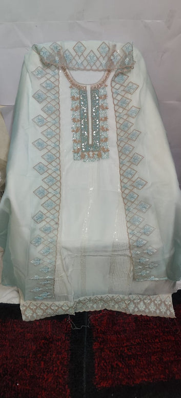 Heavy nack design partywear suit orgenja febric and heavy duptta work