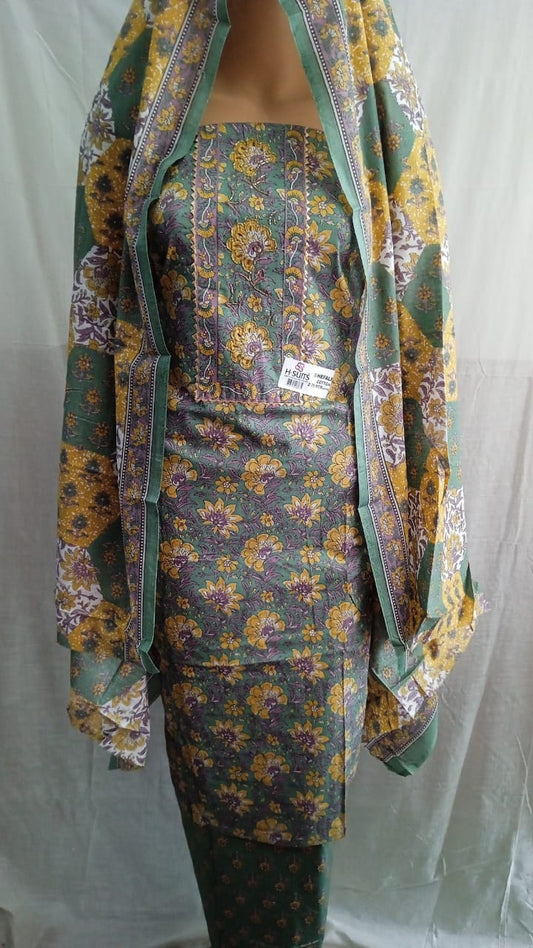 Flower print cemric cotton unstitched suit