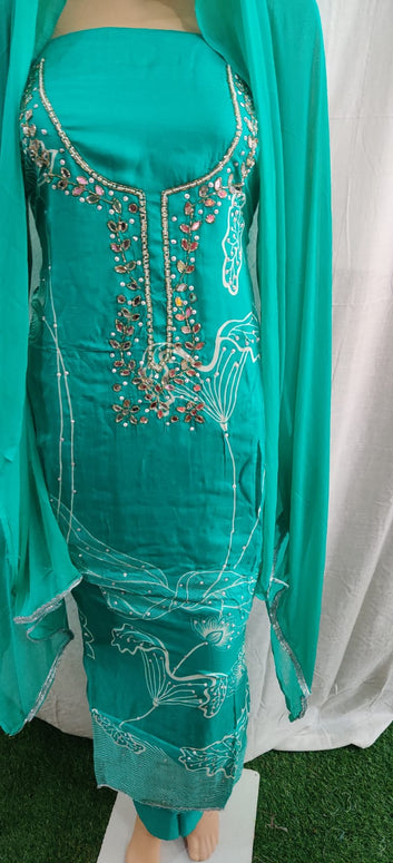 Heavy nack embroidery with mirror work fancy suit