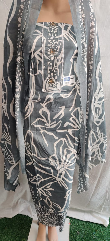 Flower print cemric cotton unstitched suit