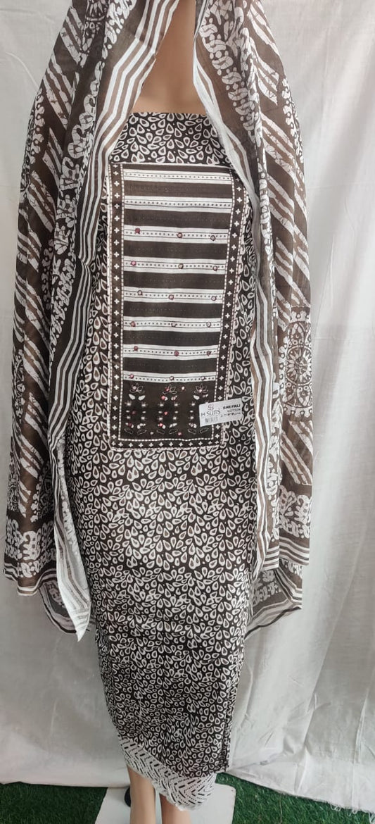 Butik print cemric cotton unstitched suit
